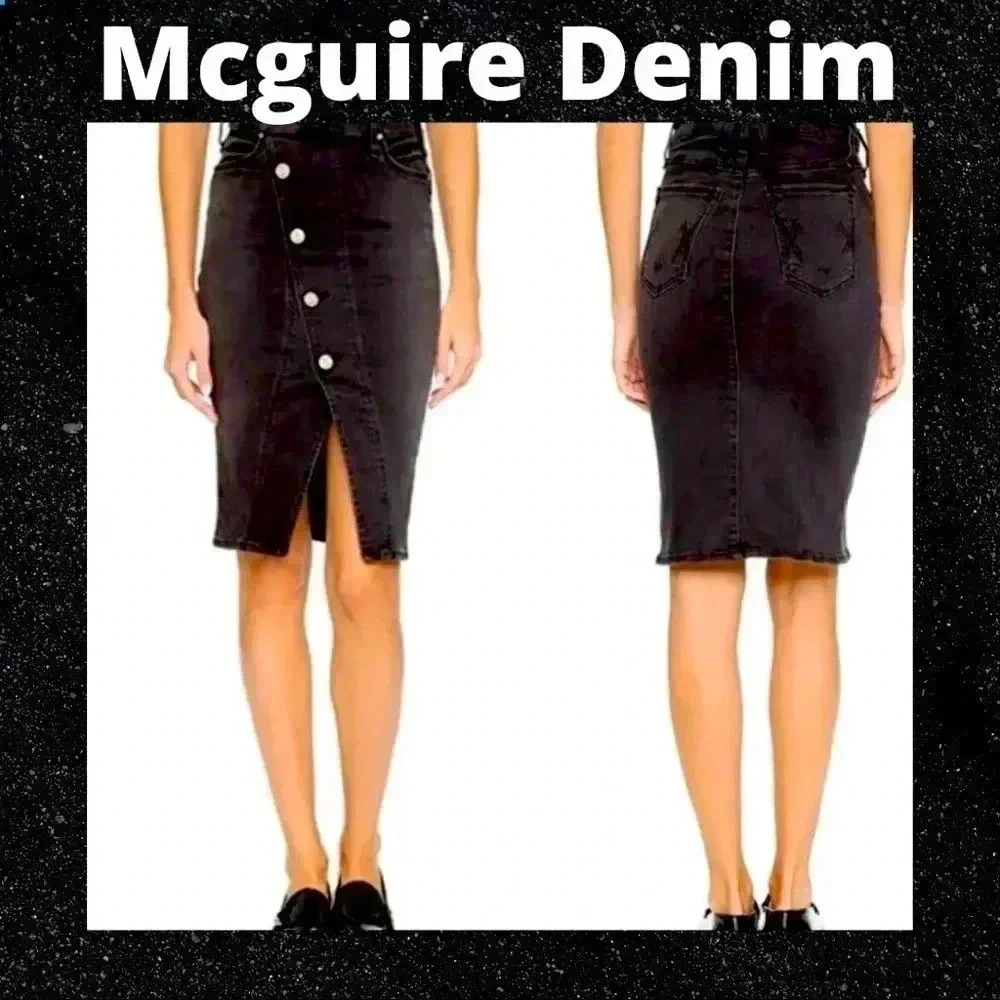 McGuire Denim  (Anthropologie) Asymmetrical button front Neverland denim skirt